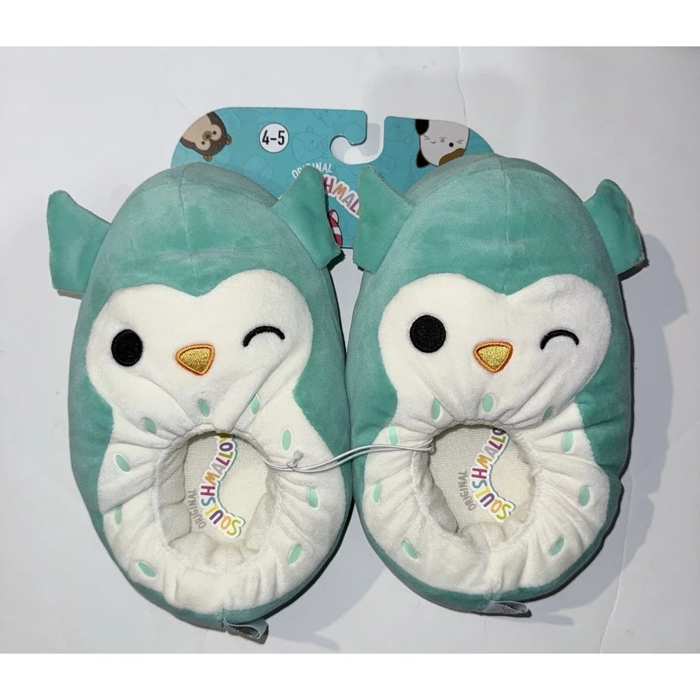 SQUISHMALLOW Kids Slippers Shoes Winston The Owl Plush Soft Wink Size 4/5